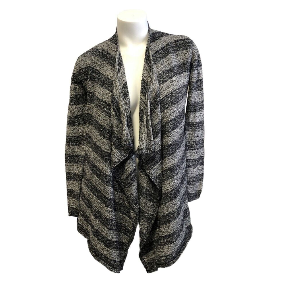 Barefoot Dreams Bamboo Chic Lite Knit Open Front Cardigan Wrap Gray Striped S M
